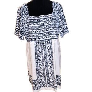 Woman Within L 18/20 White Blue Floral Mini Dress